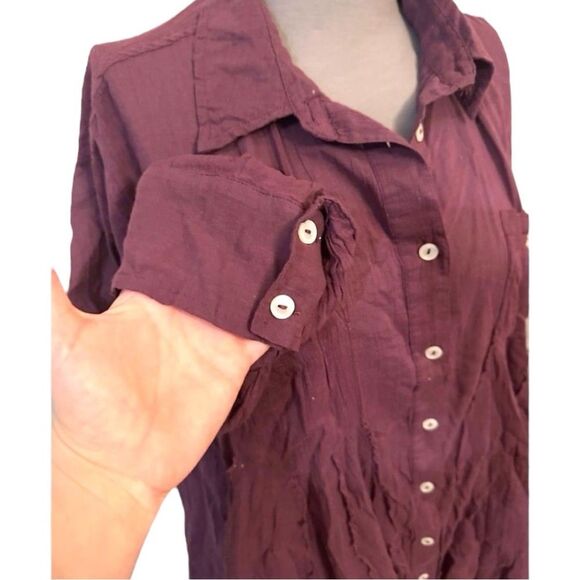 Free People Plum Button Down Oversized Dress Size Small Boho Cotton - Picture 4 of 6